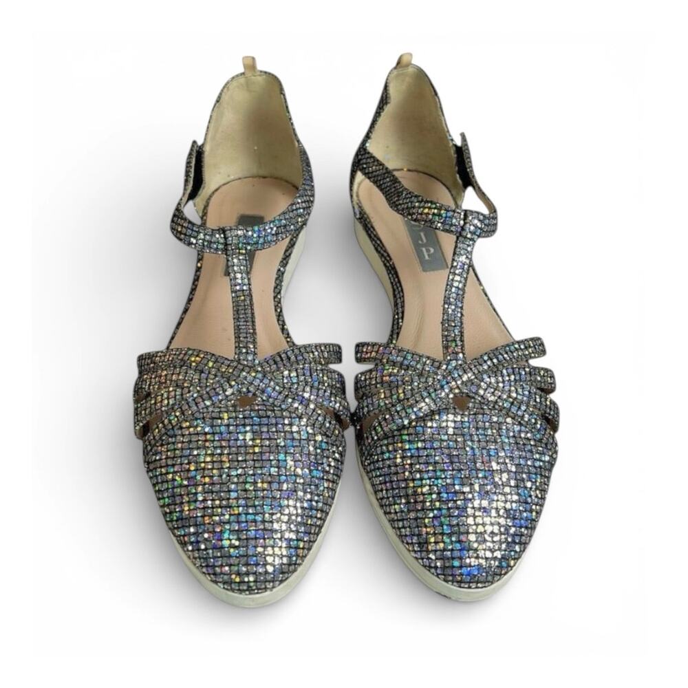 SJP Meteor Crystal Mesh T Strap Flats Holographic Ballet Shoes EU 36